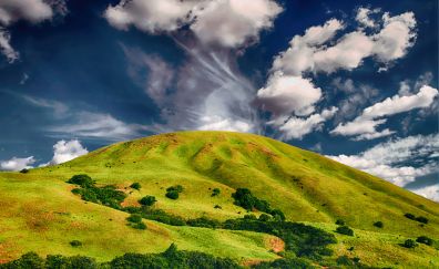 Hill, landscape, clouds, nature