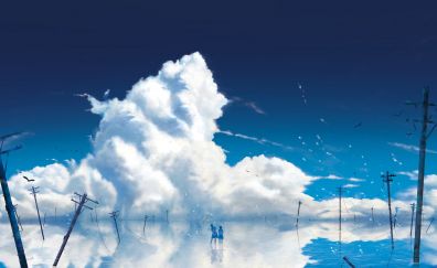 Anime girls, outdoor, clouds, 4k