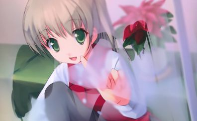 Green eyes, happy anime girl, cute anime, original