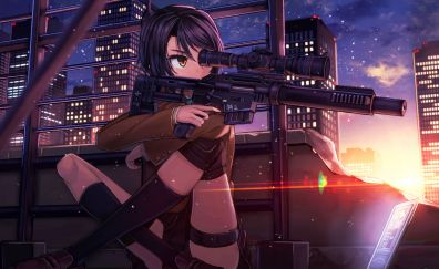 Anime sniper, anime girl, gun, original