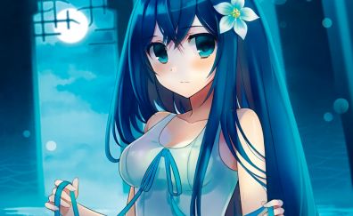 Blue hair, anime girl, swimming, original