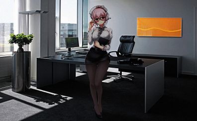 Super Sonico, anime, anime girl, office