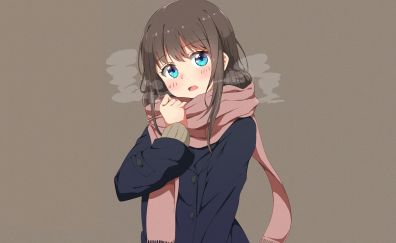 Cute anime girl, winter, scarf
