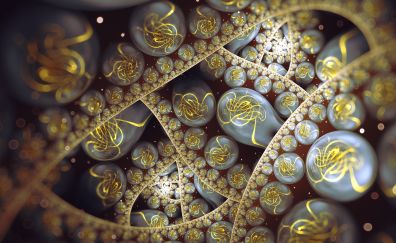 Sphere, golden threads, fractal, pattern, abstract