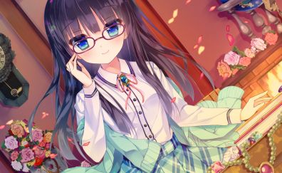 Anime girl, glasses, original, blue eyes, long hair