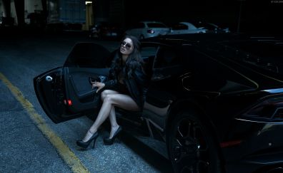 Girl model, car, sunglasses