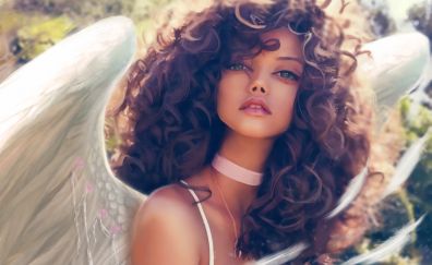 Cute angel, curly hair, fantasy, artwork
