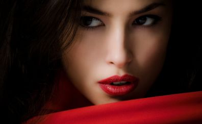 Red lips, girl model, face, 4k