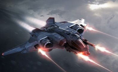 Spaceship, aircraft, firing, star citizen, video game, fly