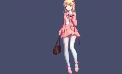 Cute, blonde anime girl, pink dress, original, 5k