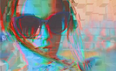 Glitch artwork, woman face, sunglasses
