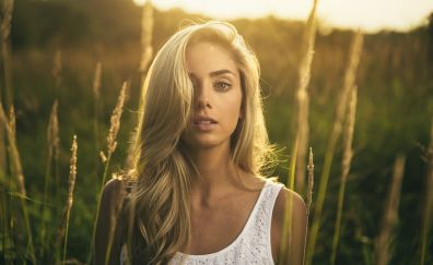 Blonde girl model, outdoor