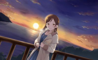 Minami Nitta, cute, anime girl, sunset