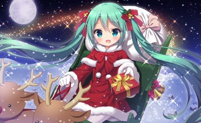 Cute, Santa, hatsune miku, anime girl