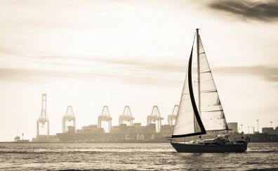 Sail boat, skyline, sea