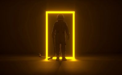Astronaut, portal, artwork, neon frame