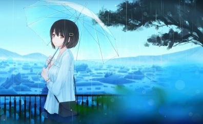 Rain, anime girl, original, umbrella