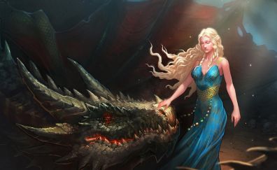 Blonde, queen, dragon, fantasy