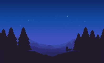Minimal, night, mountains, fox, digital artwork