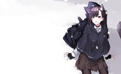 Anime girl, original, sitting, winter, snowfall
