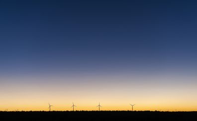 Sunset, windmills, minimal, skyline, sky