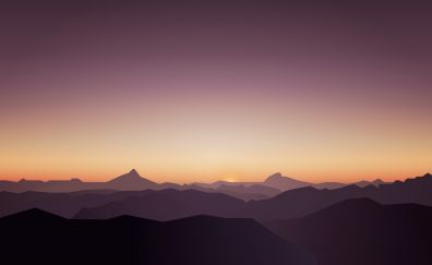 Calm, sunset, mountains, sky, beautiful, 4k