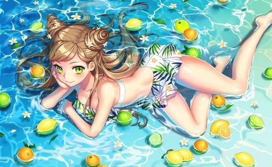 Anime girl, swimming, original, bikini
