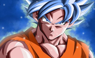 Goku, face, blue hair