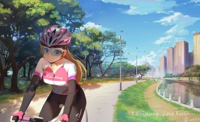 Riding bike, anime girl