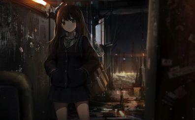 Night, anime girl, street