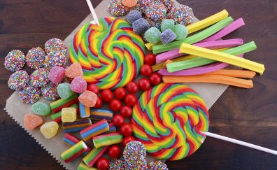 Colorful, lollipop, candies, sweets, 4k