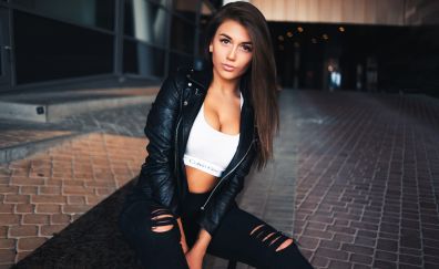 Daria Kudiolko, leather jacket, girl, model