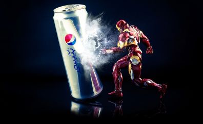Pepsi can, iron man, superman, figure, toy