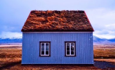 Cottage, house, landscape, Iceland