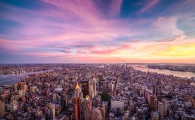 Purple sunset of new york city, USA wa