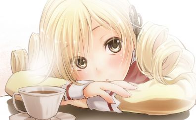 Anime, Mami Tomoe, The Puella Magi, face, tea cup