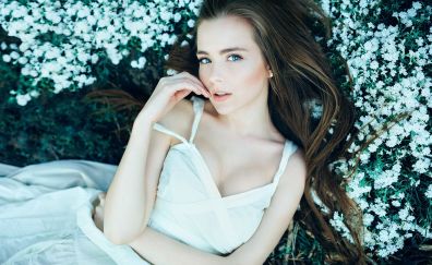 Lying with flowers, girl, model
