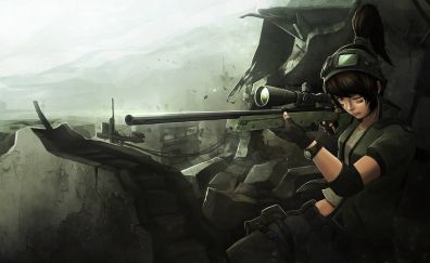 Girl in war field anime