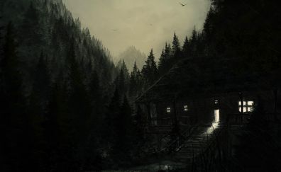 House in forest artwork