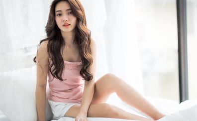 Beautiful girl, Asian model, pink top