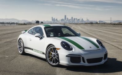 Porsche 911, sports white car, 5k