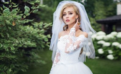 White wedding dress, beautiful, model