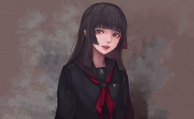 Black, School dress, original, anime girl