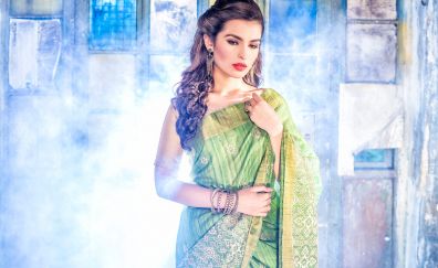 Celebrity, Indian model, saree, brunette