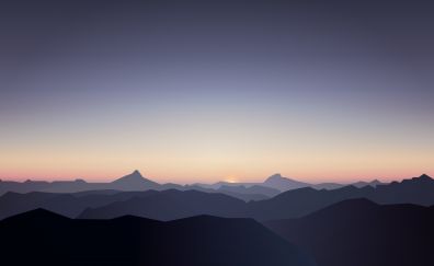 Horizon, mountains, sky, skyline, sunrise, 5k