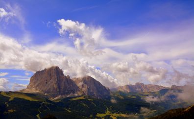 Dolomites, mountains, clouds, skyline, landscape, valley, Italy
