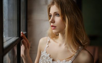 Russian model, looking away, blonde