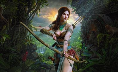 Beautiful archer, forest, fantasy, art