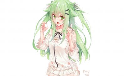 Cute, green hair anime girl, original, minimal