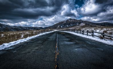 Scary road, landscape, mountains, clouds